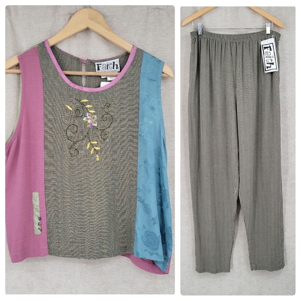 Faith by Celia Forester Matching Set Tank and Trousers 90's Women's Large